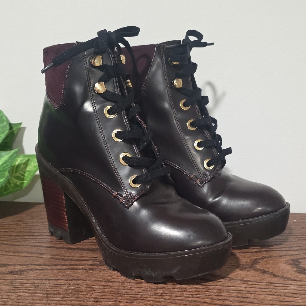 ALDO Bootie Block Platform Lace Burgundy Womens 8